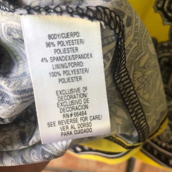 NWOT Sandra Darren Mod Yellow & Blue 3/4 Sleeve Shift Dress Size Large Boho - Picture 5 of 5